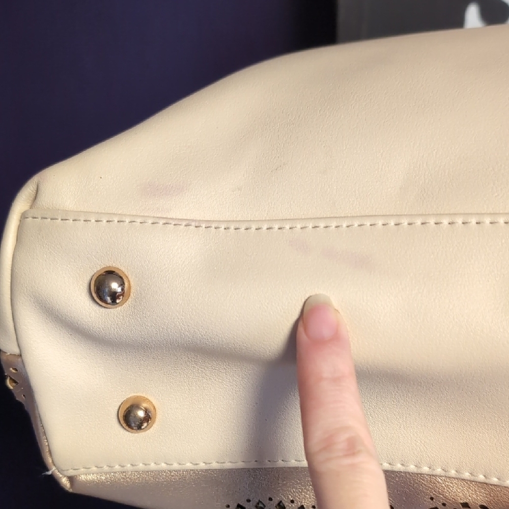 Classic Beige Tote with Rose Gold Metallic Accents - Picture 10 of 14